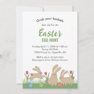 Easter Invitation with fun bunnies Egg Hunt