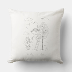 Easter Is Here Ink Drawing Outdoor Pillow
