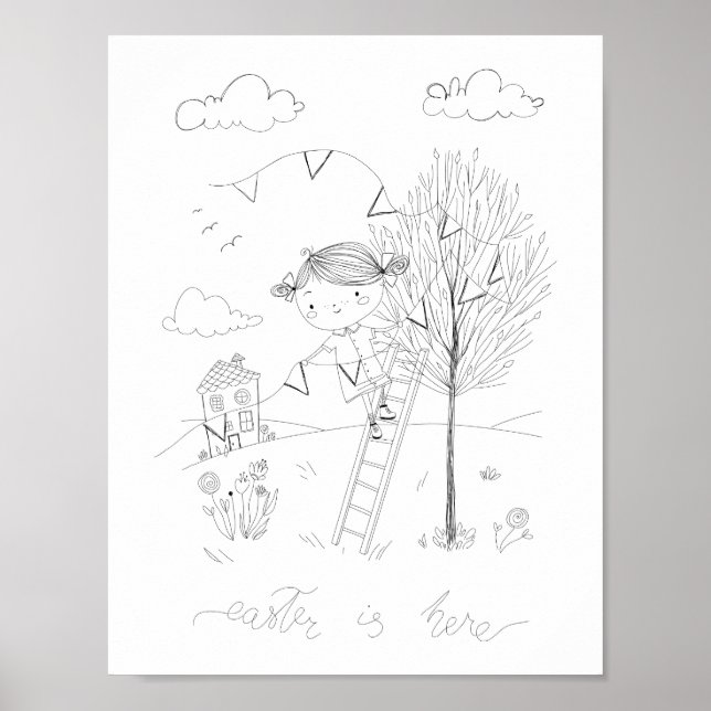 Easter Is Here Ink Drawing Poster (Front)