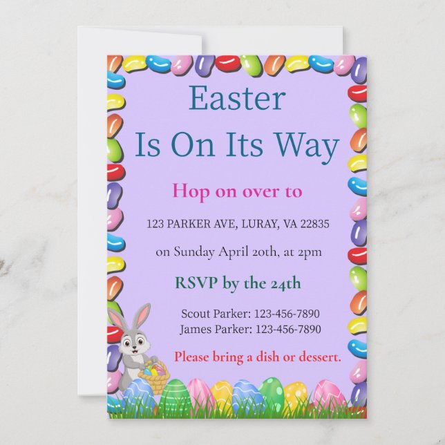 Easter Is On Its Way Jelly Bean Easter Invitation  (Front)