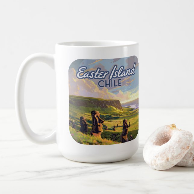Easter Island Chile Moai Rapa Nui Polynesia Retro Coffee Mug (With Donut)