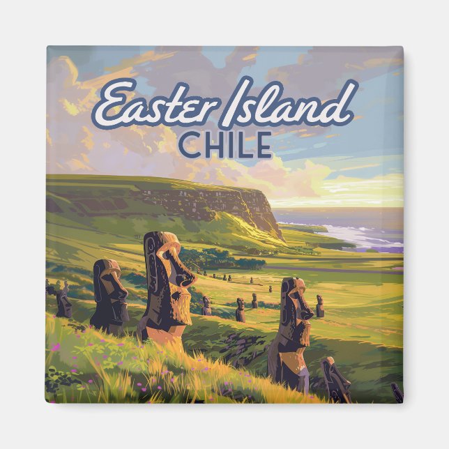 Easter Island Chile Moai Rapa Nui Polynesia Retro Magnet (Front)