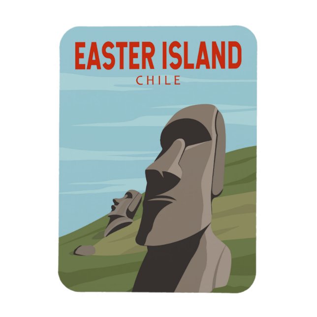 Easter Island Chile Retro Travel Art Vintage Magnet (Vertical)