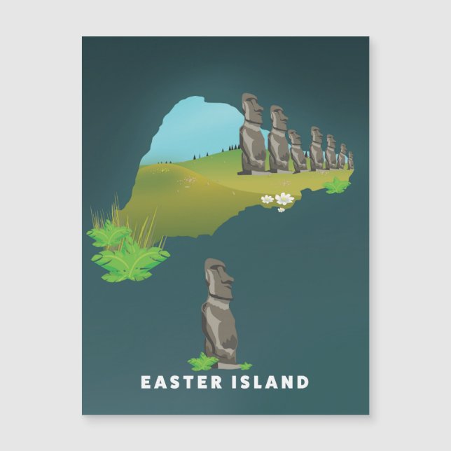 Easter island Illustrated Map travel poster print. (Front)
