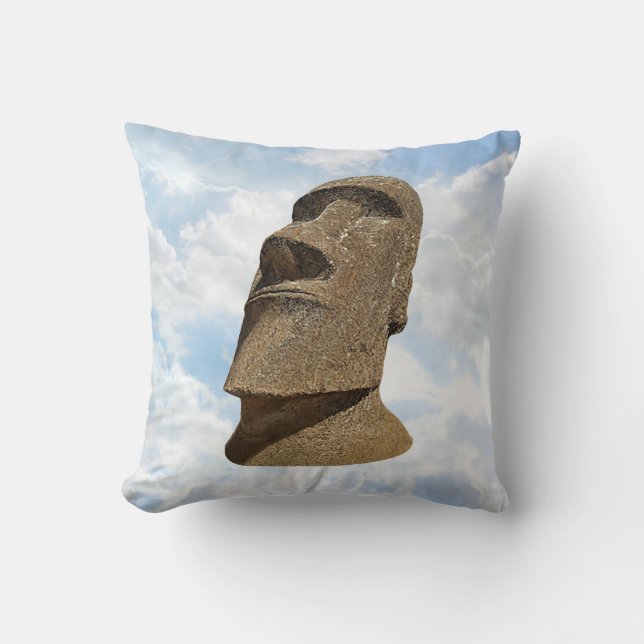 Easter Island Moai - Polyester Throw Pillow (Front)