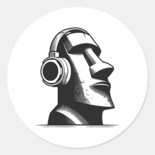 Easter Island Moai Statue Headphones Music Lover F Classic Round Sticker