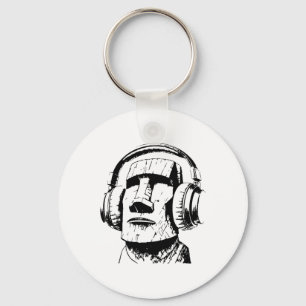 Easter Island Moai With Headphones, Isla De Pascua Keychain