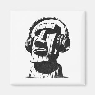 Easter Island Moai With Headphones Magnet