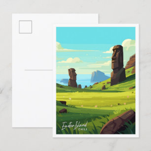Easter Island Travel Vintage illustration Postcard