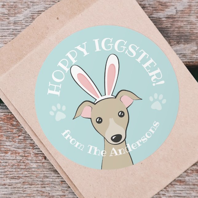 Easter Italian Greyhound Dog Cute Bunny ears Teal Classic Round Sticker (Creator Uploaded)