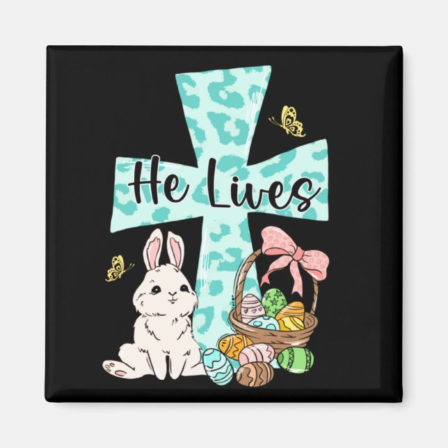 Easter Jesus Cross Bunny Ears Bible Verse Magnet (Front)