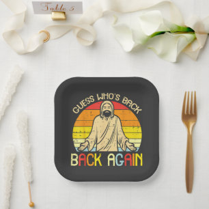 Easter Jesus Guess Whos Back Religious Christian Paper Plate