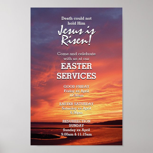 EASTER Jesus is Risen CHURCH SERVICES Customized Poster (Front)