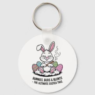 Easter Joke Humourous Bunnies Buds Blunts Trio  Keychain