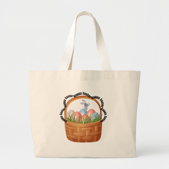 Easter Joy Tote Bag – Bunny, Pastel Eggs & Spring  (Front)