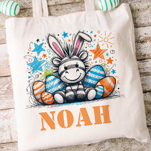 Easter Kids Name Boys Bunny Zebra Tote Bag