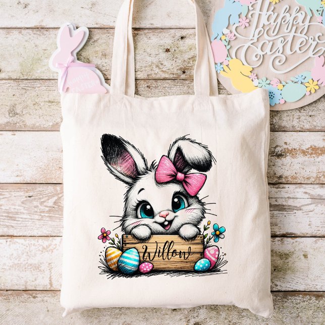Easter Kids Name Girls Bunny Tote Bag (Easter Bunny Tote Bag)