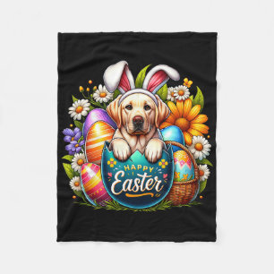 Easter Labrador Puppy Floral Easter Colourful Eggs Fleece Blanket