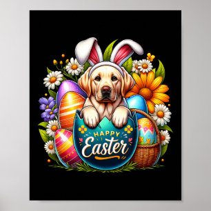 Easter Labrador Puppy Floral Easter Colourful Eggs Poster