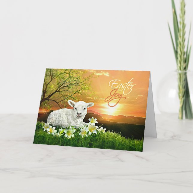 Easter Lamb and Sunrise with Easter Lilies Holiday Card (Front)