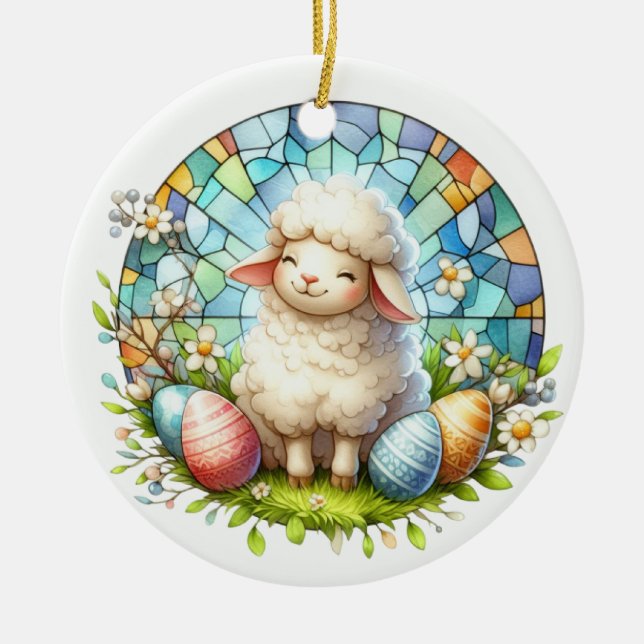 Easter Lamb In Stained Glass Ceramic Ornament (Front)