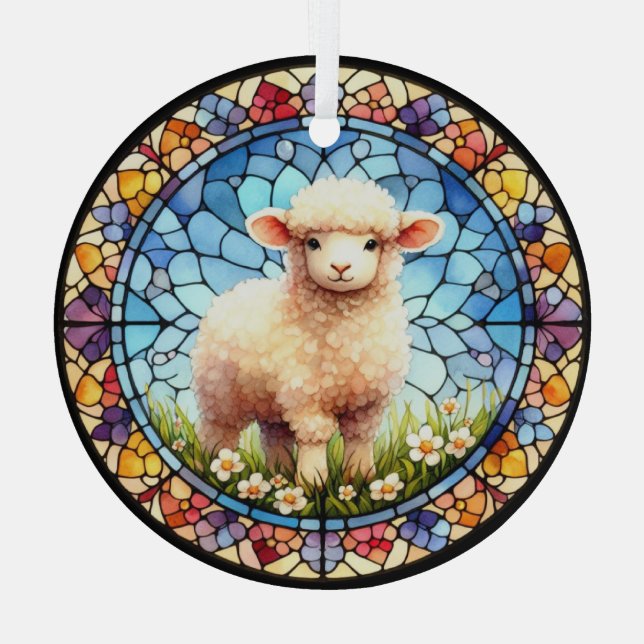 Easter Lamb In Stained Glass Glass Ornament (Back)