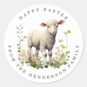 Easter Lamb Personalized Name Round Stickers