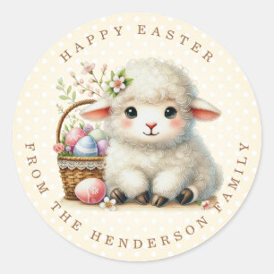 Easter Lamb Personalized Name Round Stickers