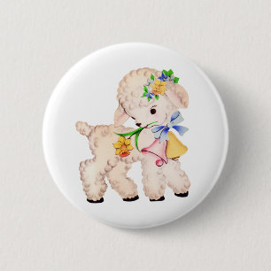 EASTER LAMB VINTAGE 2 INCH ROUND BUTTON
