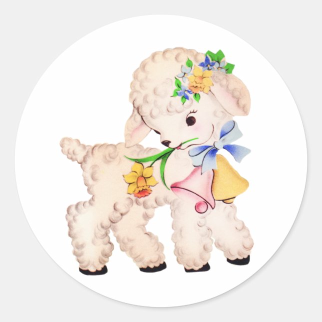 EASTER LAMB VINTAGE CLASSIC ROUND STICKER (Front)