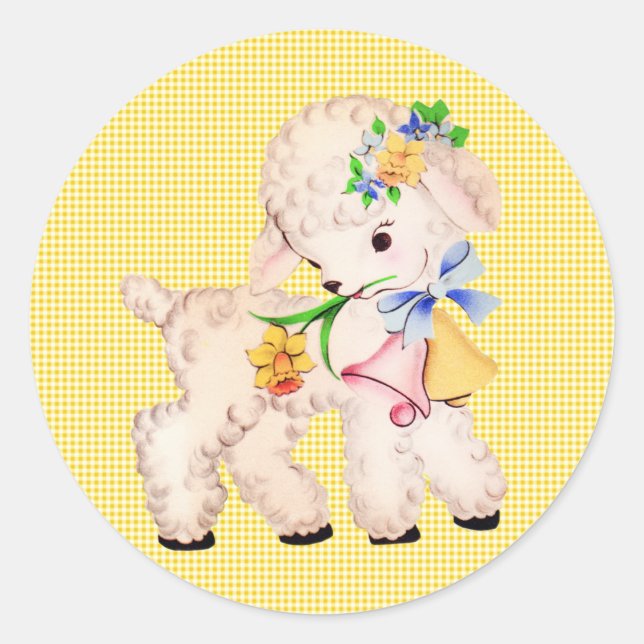 EASTER LAMB VINTAGE CLASSIC ROUND STICKER (Front)
