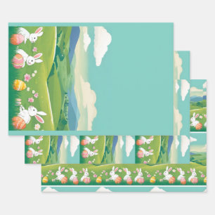 Easter landscape wrapping paper sheet