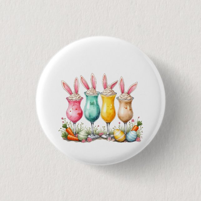 Easter Latte Glasses of Latte with Bunny Ears 1 Inch Round Button (Front)