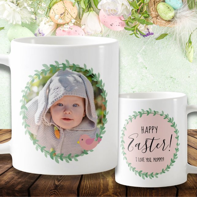 Easter Laurel Leaf Pink Green Floral Photo Mug (Creator Uploaded)