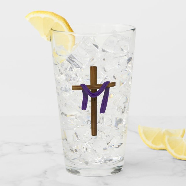 Easter Lent Cross Purple Drape Resurrection Day Glass (Front Ice)