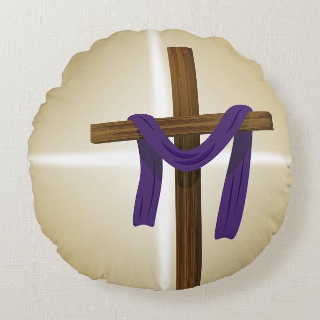 Easter Lent Cross Purple Drape Resurrection Day Round Pillow (Front)