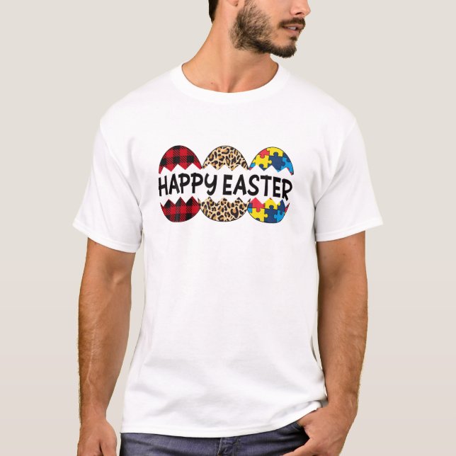 Easter Leopard Eggs Easter Happy Easter Day Autism T-Shirt (Front)