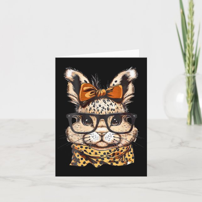 Easter Leopard Print Gles Rabbit Print  Card (Front)