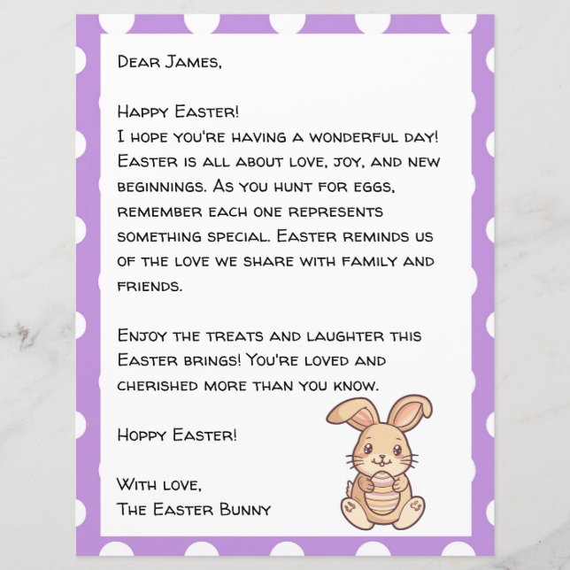 Easter Letter For Child With Bunny  (Front)