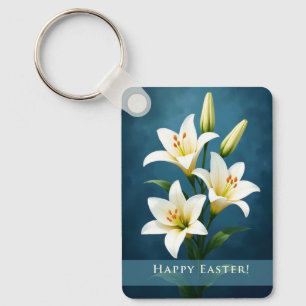 Easter Lilies Blue Christian Faith Gift Keychain