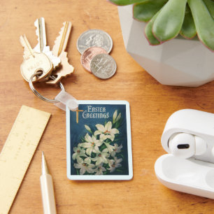 Easter Lilies Flowers, Vintage Religious Easter Keychain
