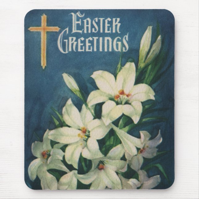 Easter Lilies Flowers, Vintage Religious Easter Mouse Pad (Front)