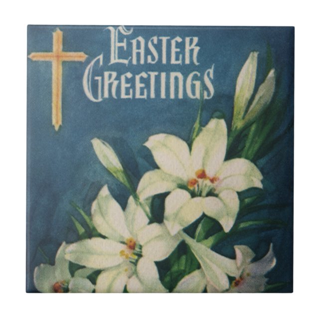Easter Lilies Flowers, Vintage Religious Easter Tile (Front)