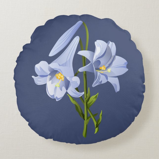 Easter Lily Bouquet Round Pillow (Front)