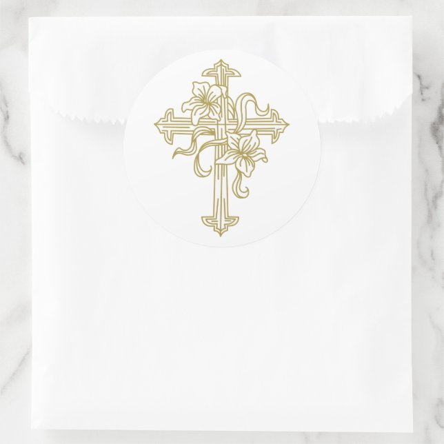 Easter Lily Cross Classic Round Sticker (Bag)