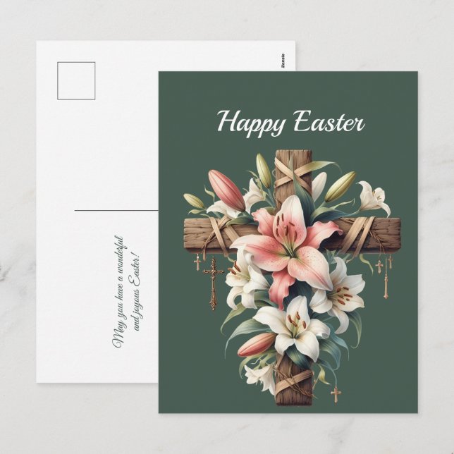 Easter Lily Cross Illustration Holiday Postcard (Front/Back)