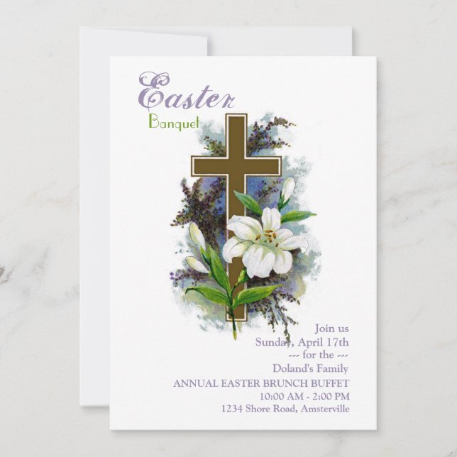 Easter Lily & Cross Invitation (Front)