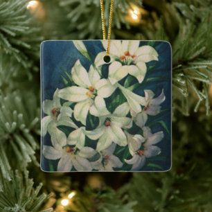 Easter Lily Flowers, Vintage Easter Lilies Ceramic Ornament