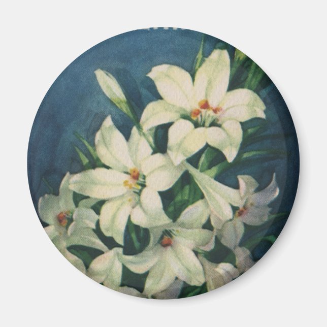 Easter Lily Flowers, Vintage Easter Lilies Magnet (Front)