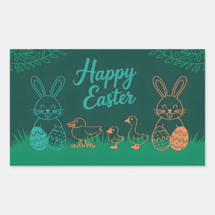 Easter Line Illustration with Bunnies and Chicks Sticker
